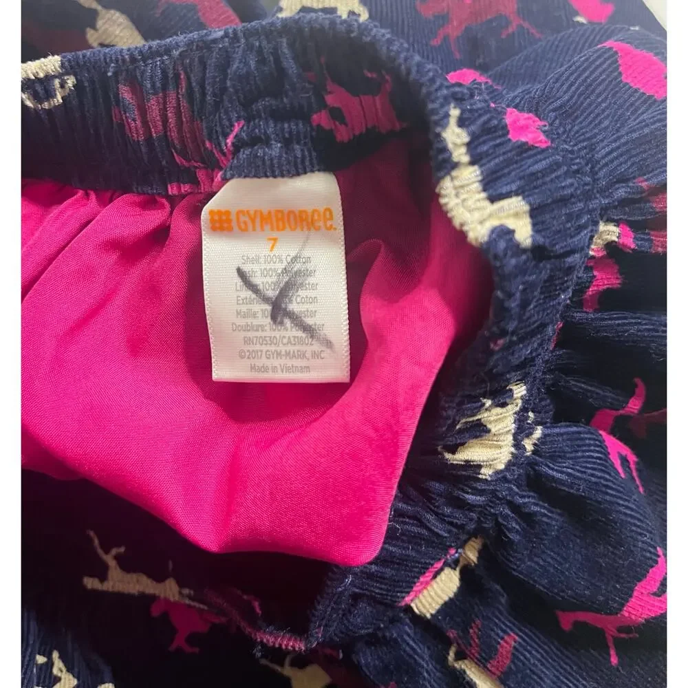 Gymboree Girl’s Navy Blue Corduroy w/ Tulle Equestrian Horse Print Skirt 7